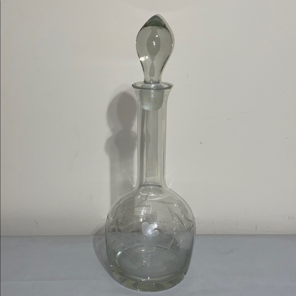 Vintage 16" Princess House Decanter with Stopper heritage Floral Etched Glass